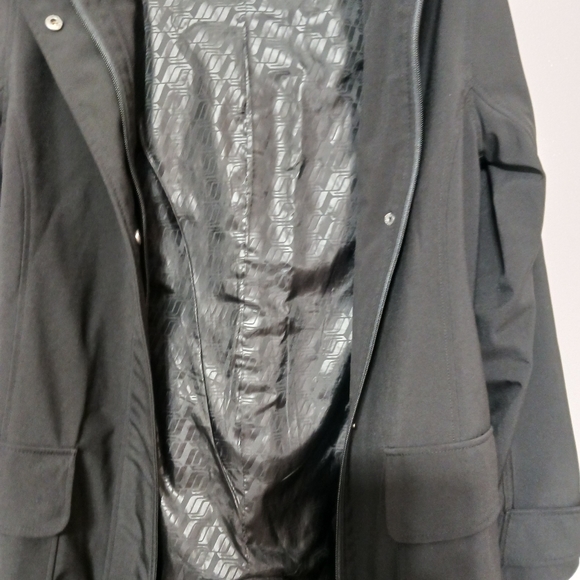 Womens rain jacket small Black 2 way zippered snaps pockets hood roomy warm - Picture 2 of 8